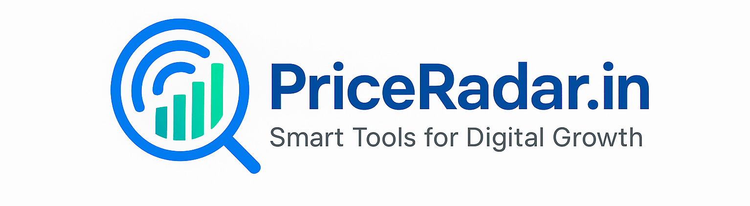 PriceRadar.in logo featuring a radar and analytics icon representing smart digital tools for SEO, calculators, and online growth optimization.